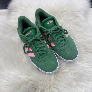 Adidas Forest Green with Pink Stripes Sneakers